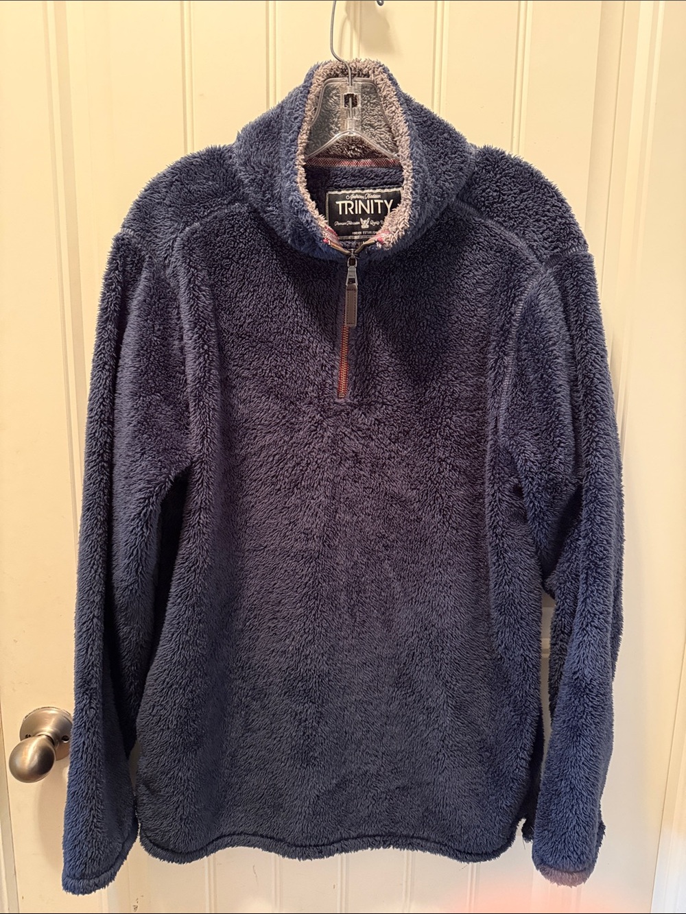 Trinity Plush Navy Half‑Zip Pullover with Contrast Trim